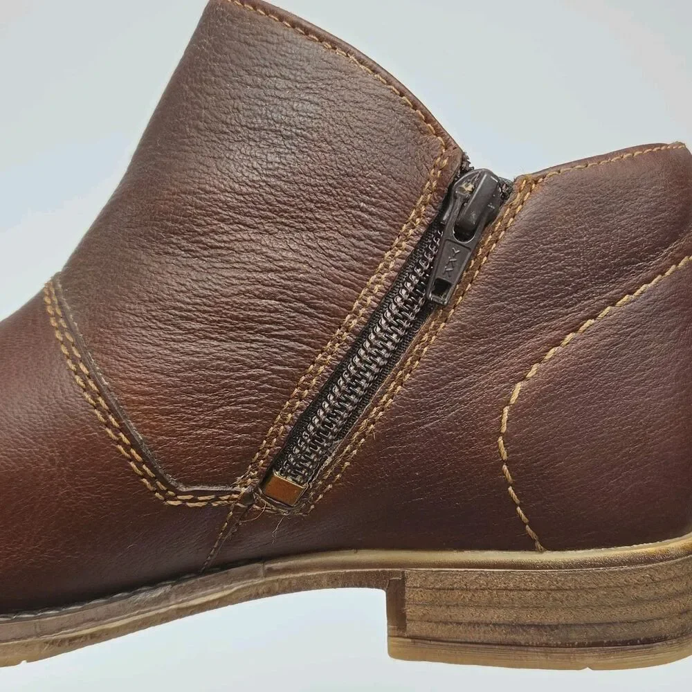 Josef Seibel Boot Leather Ankle Bootie Brown Zip Women Sz 8-8.5 39 Low 1